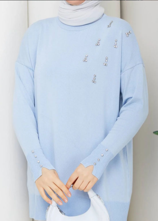 Taş Detaylı Oversize Triko Tunik